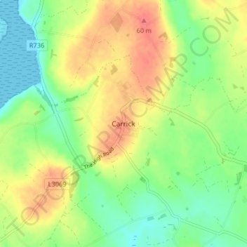 Mapa topográfico Carrick, altitud, relieve
