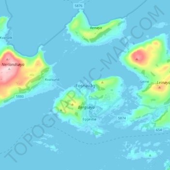 Mapa topográfico Fosnavåg, altitud, relieve