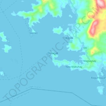 Mapa topográfico Dinagat, altitud, relieve
