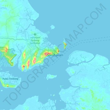 Mapa topográfico Sandakan, altitud, relieve