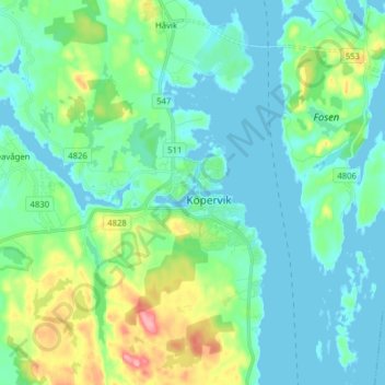 Mapa topográfico Kopervik, altitud, relieve