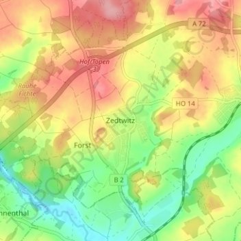 Mapa topográfico Zedtwitz, altitud, relieve