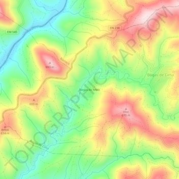 Mapa topográfico Bogas do Meio, altitud, relieve