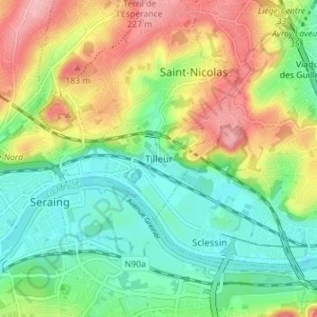 Mapa topográfico Tilleur, altitud, relieve