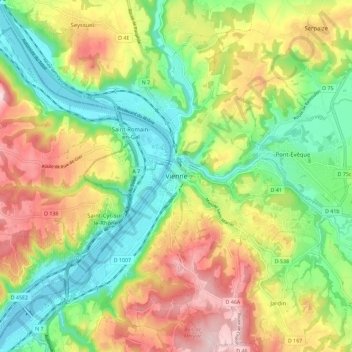 Mapa topográfico Vienne, altitud, relieve