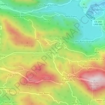 Mapa topográfico Santa Luzia, altitud, relieve