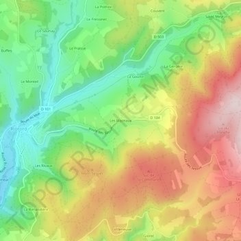 Mapa topográfico Les Mazeaux, altitud, relieve