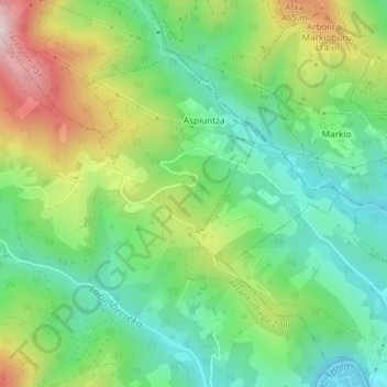 Mapa topográfico Basozelai, altitud, relieve