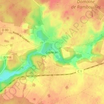 Mapa topográfico Gazeran, altitud, relieve