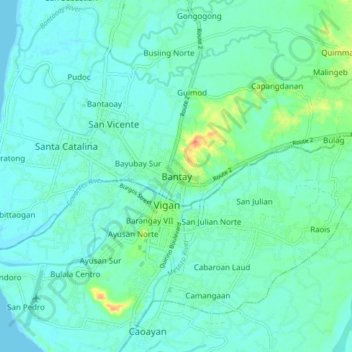 Mapa topográfico Bantay, altitud, relieve