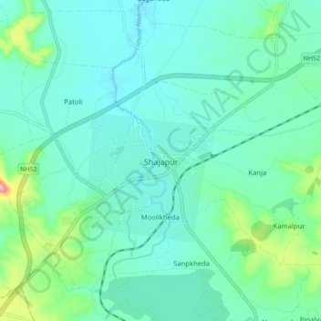 Mapa topográfico Shajapur, altitud, relieve