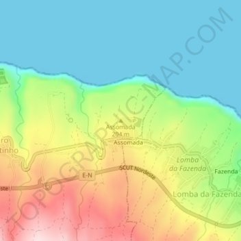 Mapa topográfico Assomada, altitud, relieve
