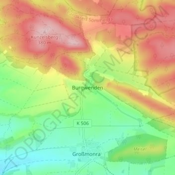 Mapa topográfico Burgwenden, altitud, relieve