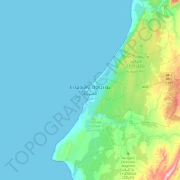 Mapa topográfico Essaouira, altitud, relieve