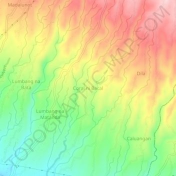 Mapa topográfico Coral ni Bacal, altitud, relieve