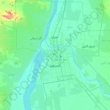 Mapa topográfico Khartoum, altitud, relieve