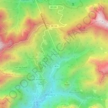 Mapa topográfico Achada, altitud, relieve