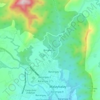 Mapa topográfico Bongbongon, altitud, relieve