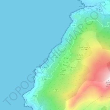 Mapa topográfico Marinca, altitud, relieve