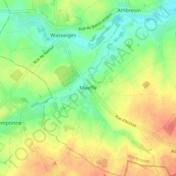 Mapa topográfico Meeffe, altitud, relieve