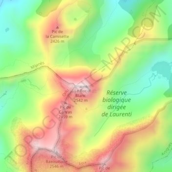 Mapa topográfico Roc blanc, altitud, relieve