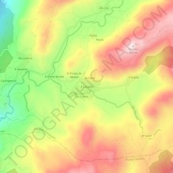 Mapa topográfico A Cavada, altitud, relieve