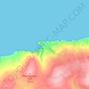 Mapa topográfico Mwnt, altitud, relieve