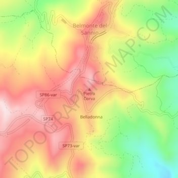 Mapa topográfico Pietra Corva, altitud, relieve