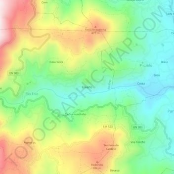 Mapa topográfico Enxerto, altitud, relieve