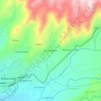 Mapa topográfico Nuevo Egipto, altitud, relieve
