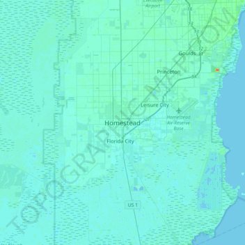 Mapa topográfico Homestead, altitud, relieve
