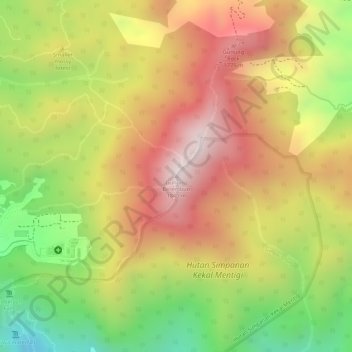 Mapa topográfico Gunung Berembun, altitud, relieve