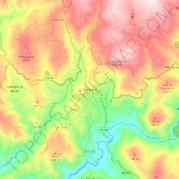 Mapa topográfico Vinhais, altitud, relieve