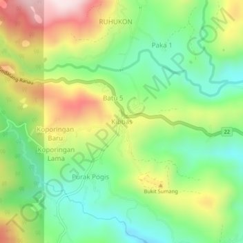 Mapa topográfico Kibbas, altitud, relieve
