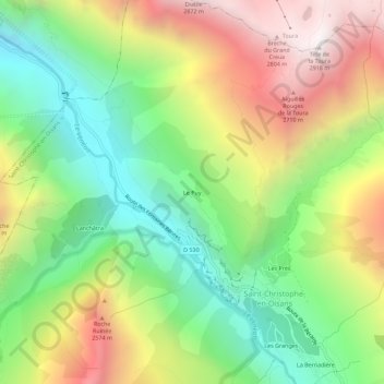 Mapa topográfico Le Puy, altitud, relieve
