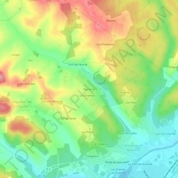 Mapa topográfico Veyrieras, altitud, relieve
