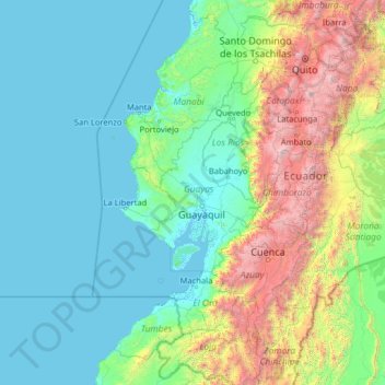 Mapa topográfico Guayas, altitud, relieve