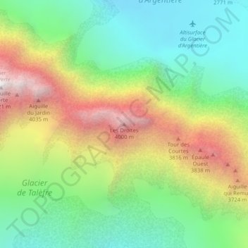 Mapa topográfico Les Droites, altitud, relieve