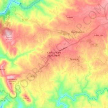 Mapa topográfico Cernache do Bonjardim, altitud, relieve