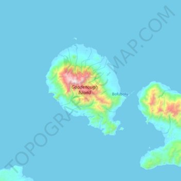 Mapa topográfico Isla Goodenough, altitud, relieve