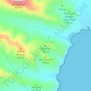 Mapa topográfico Jacomar, altitud, relieve