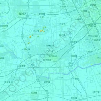 Mapa topográfico 松江区, altitud, relieve