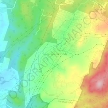 Mapa topográfico Byatarayanadoddi, altitud, relieve
