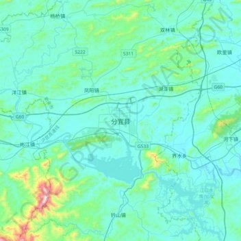 Mapa topográfico 分宜县, altitud, relieve