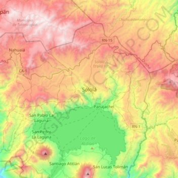 Mapa topográfico Sololá, altitud, relieve