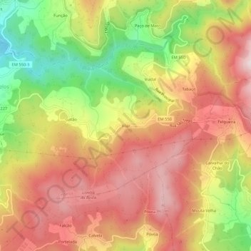 Mapa topográfico Vilar, altitud, relieve