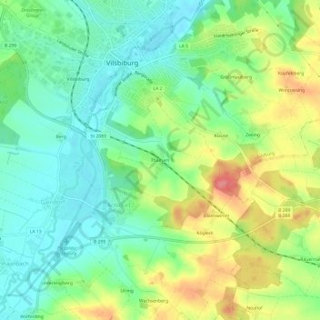 Mapa topográfico Thalham, altitud, relieve