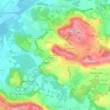 Mapa topográfico Sous les Vignes, altitud, relieve