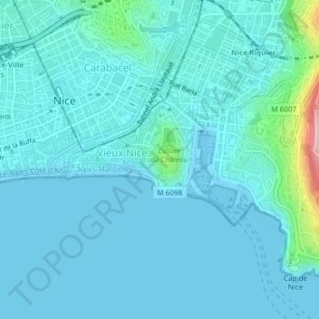 Mapa topográfico Cascade, altitud, relieve