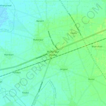 Mapa topográfico Mullanpur Dakha, altitud, relieve